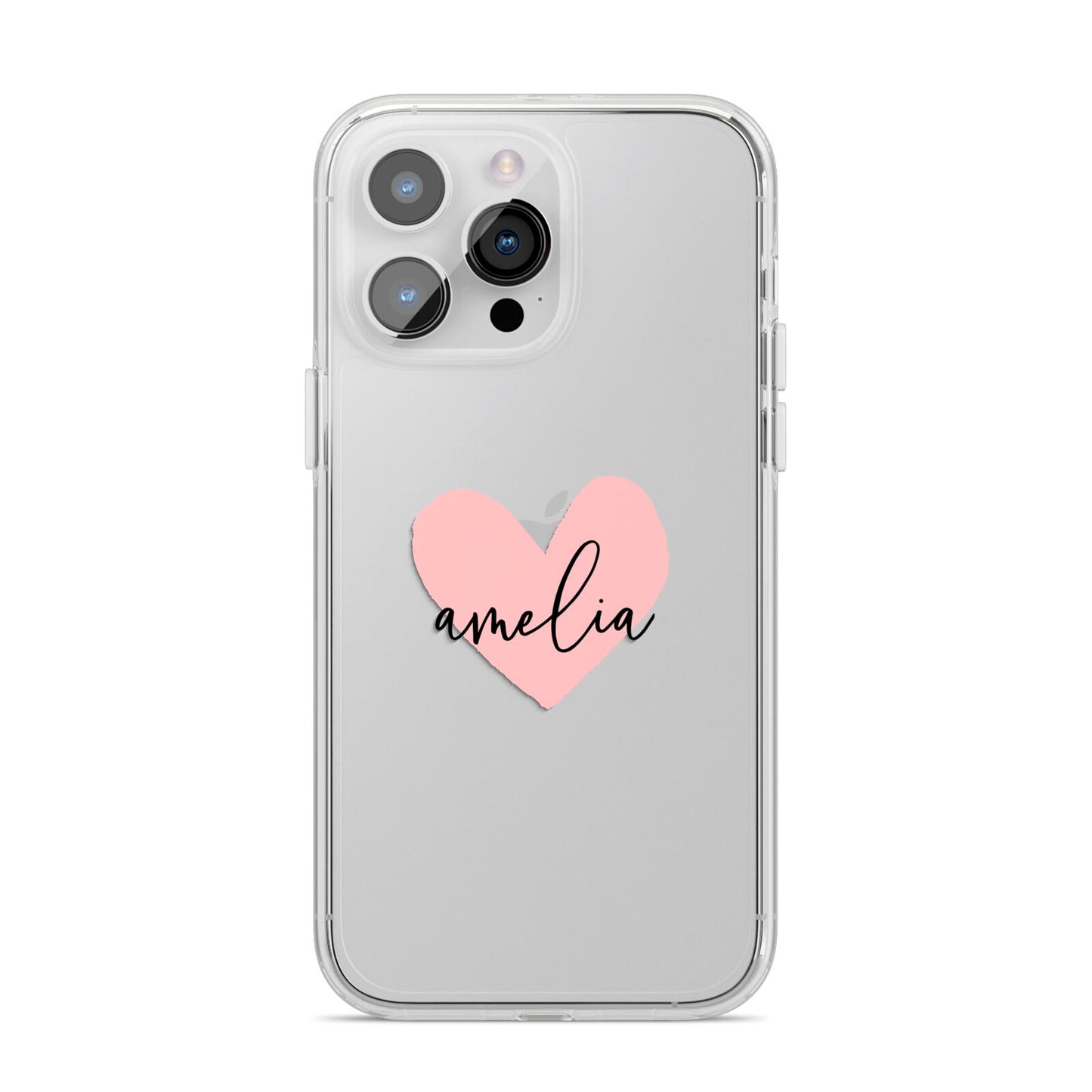 Pink Heart Sketch with Name iPhone 14 Pro Max Clear Tough Case Silver