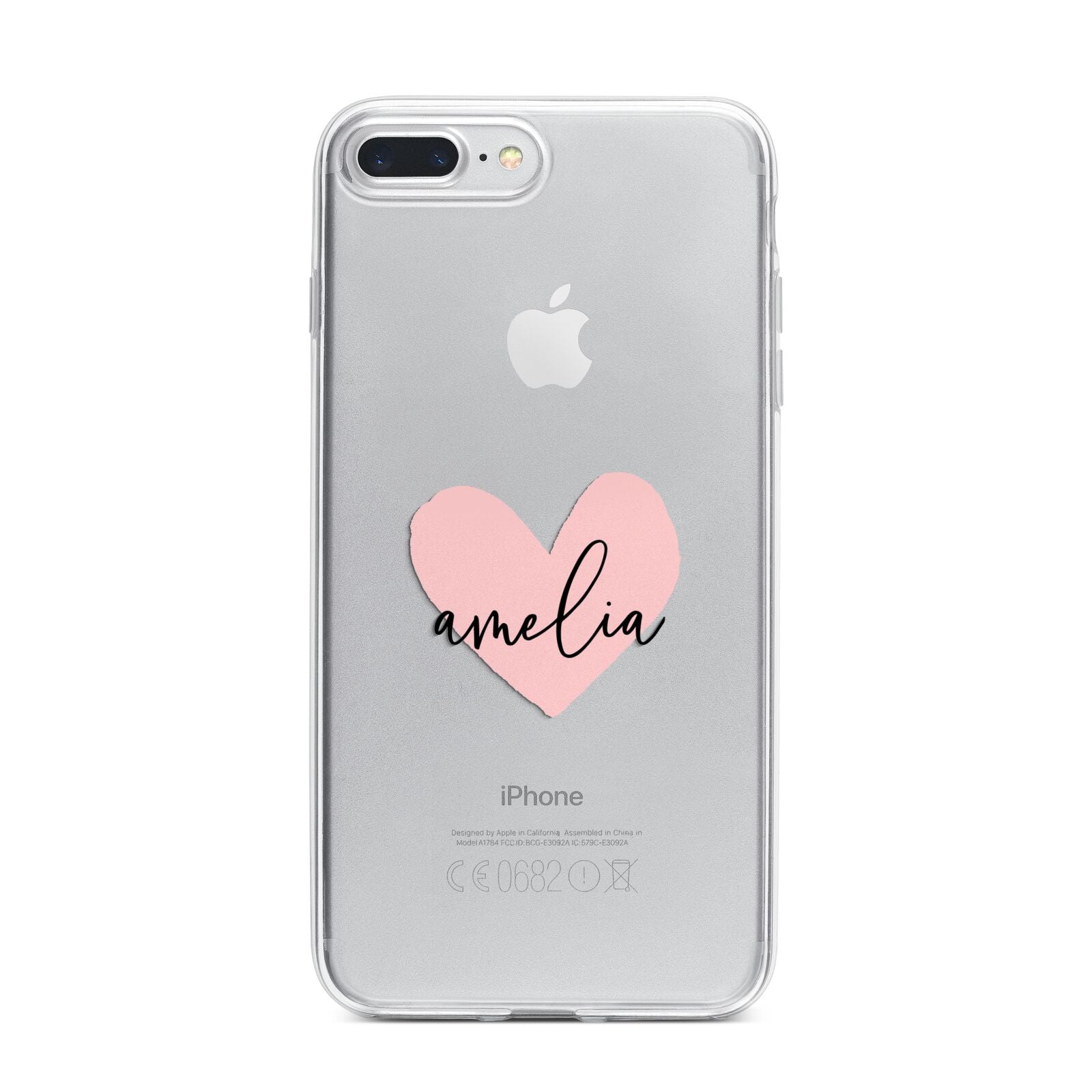 Pink Heart Sketch with Name iPhone 7 Plus Bumper Case on Silver iPhone