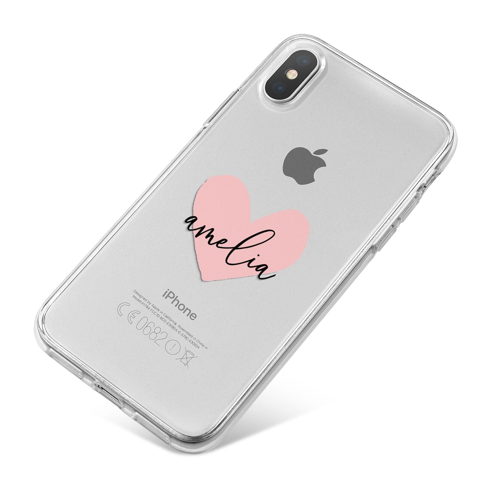 Pink Heart Sketch with Name iPhone X Bumper Case on Silver iPhone