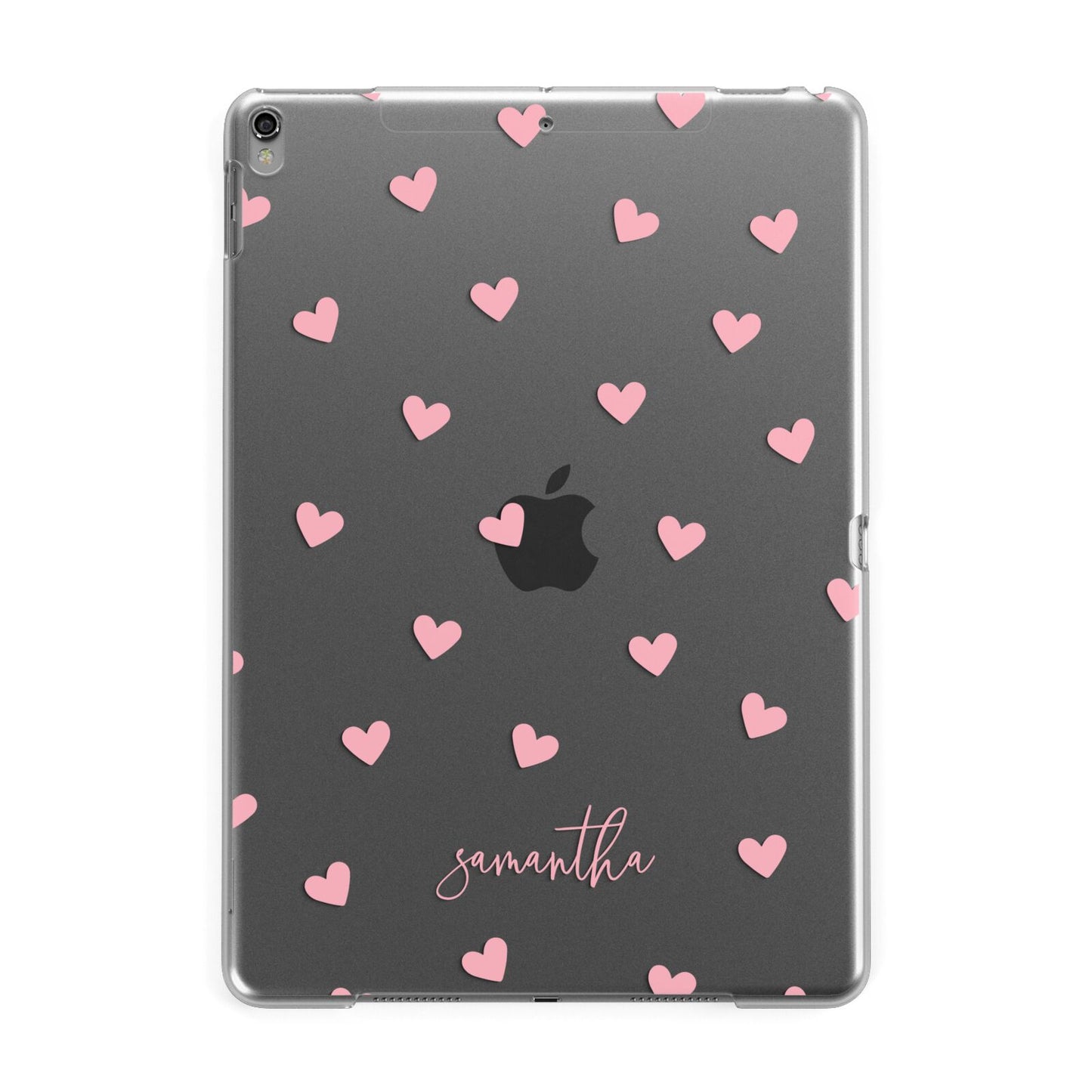 Pink Hearts with Custom Name Apple iPad Grey Case