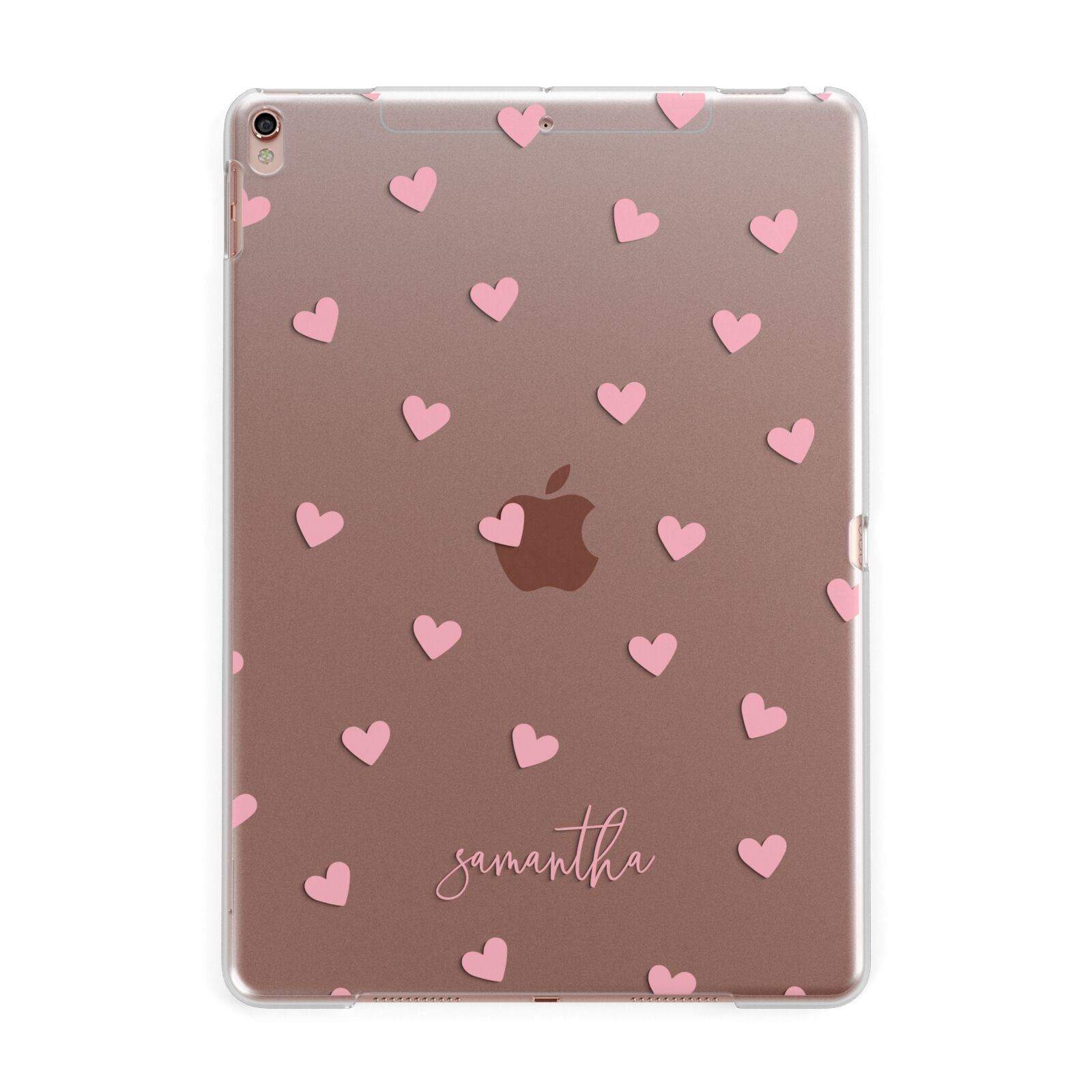 Pink Hearts with Custom Name Apple iPad Rose Gold Case