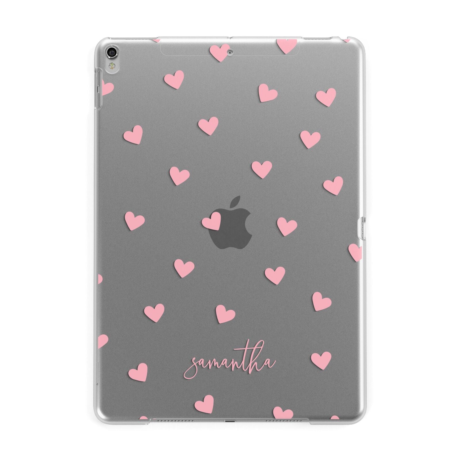 Pink Hearts with Custom Name Apple iPad Silver Case