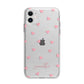 Pink Hearts with Custom Name Apple iPhone 11 in White with Bumper Case
