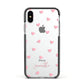 Pink Hearts with Custom Name Apple iPhone Xs Impact Case Black Edge on Silver Phone