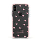 Pink Hearts with Custom Name Apple iPhone Xs Impact Case Pink Edge on Black Phone