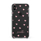 Pink Hearts with Custom Name Apple iPhone Xs Max Impact Case Black Edge on Black Phone
