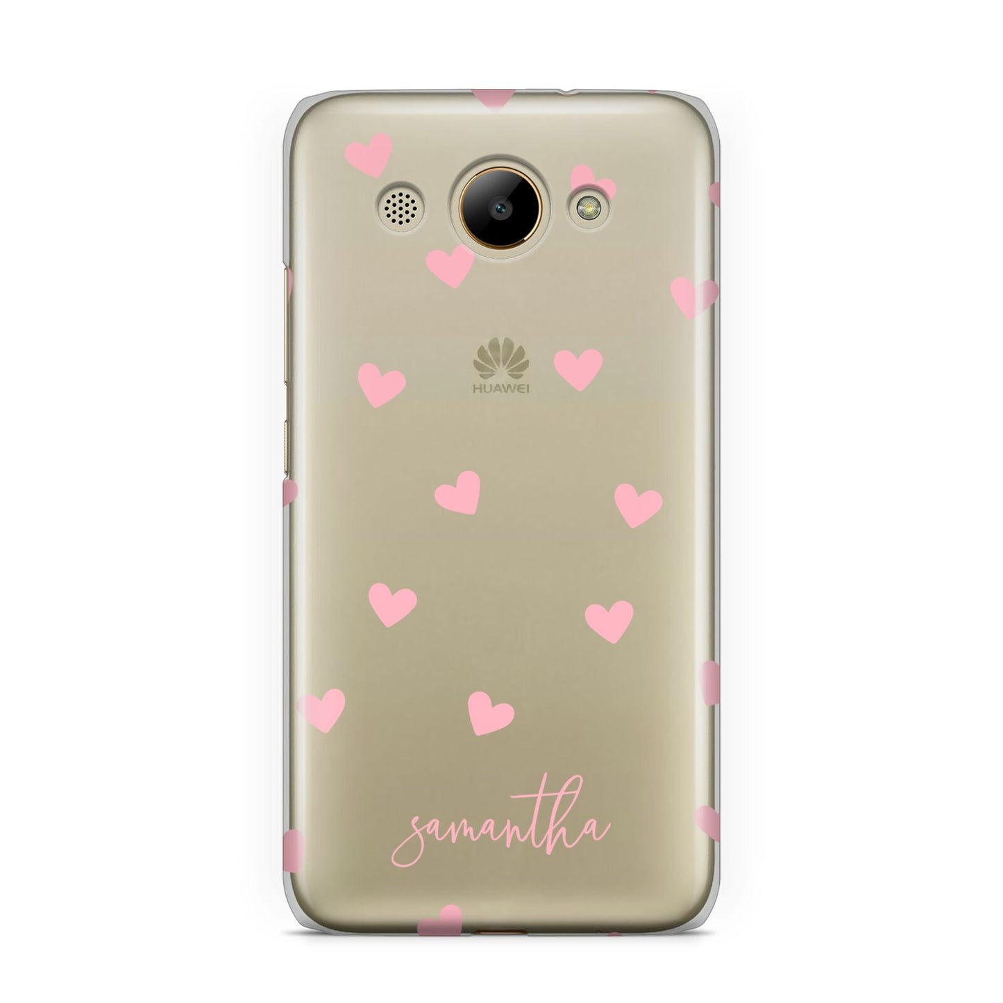 Pink Hearts with Custom Name Huawei Y3 2017