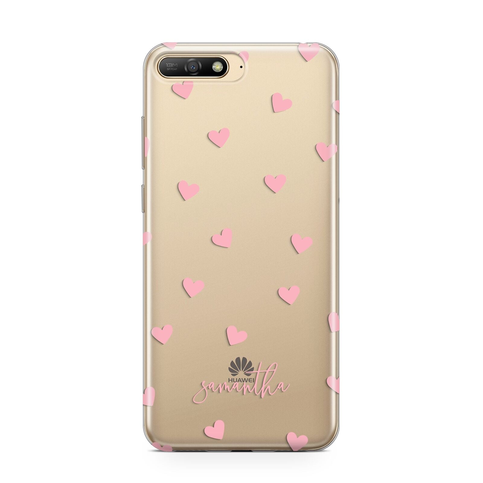 Pink Hearts with Custom Name Huawei Y6 2018