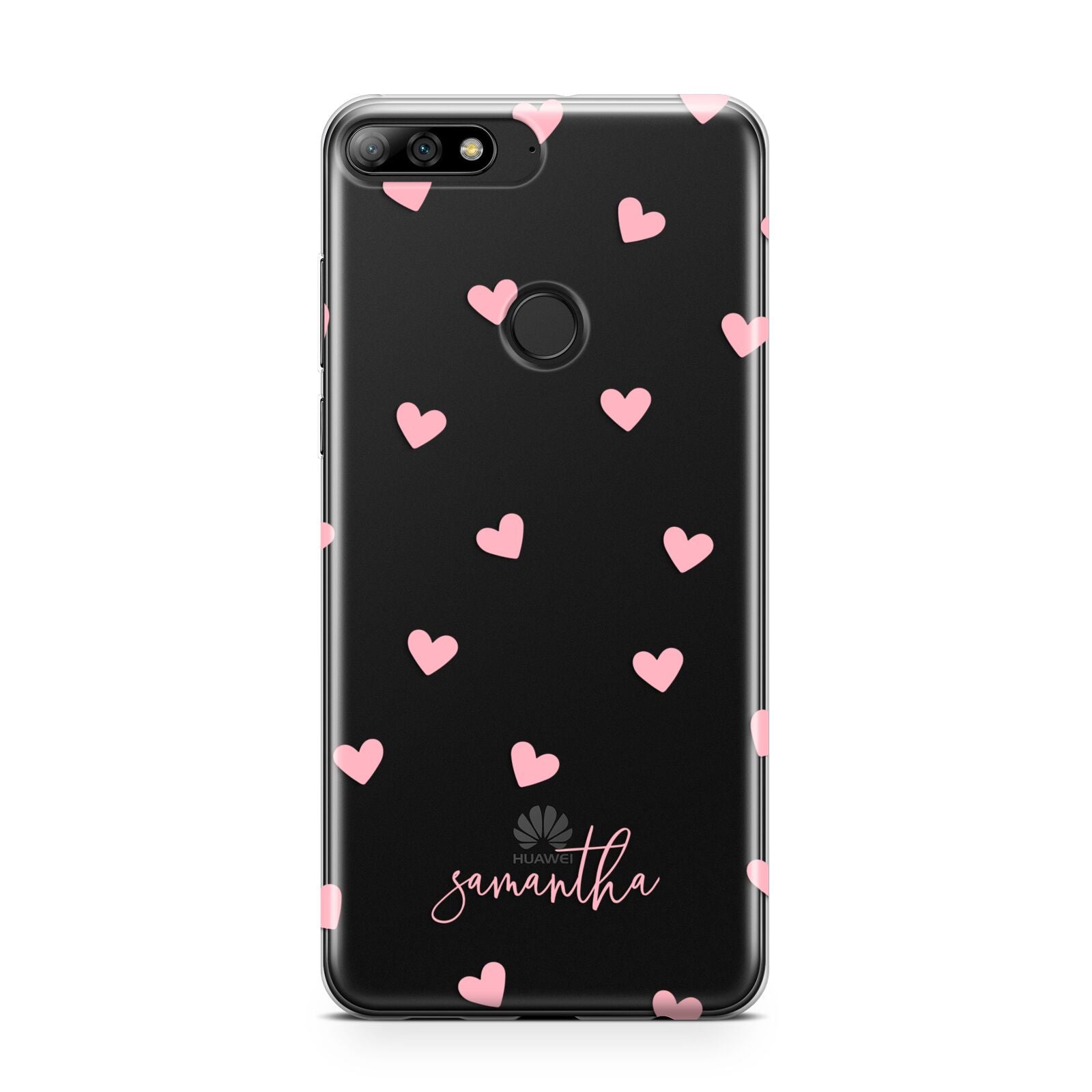 Pink Hearts with Custom Name Huawei Y7 2018