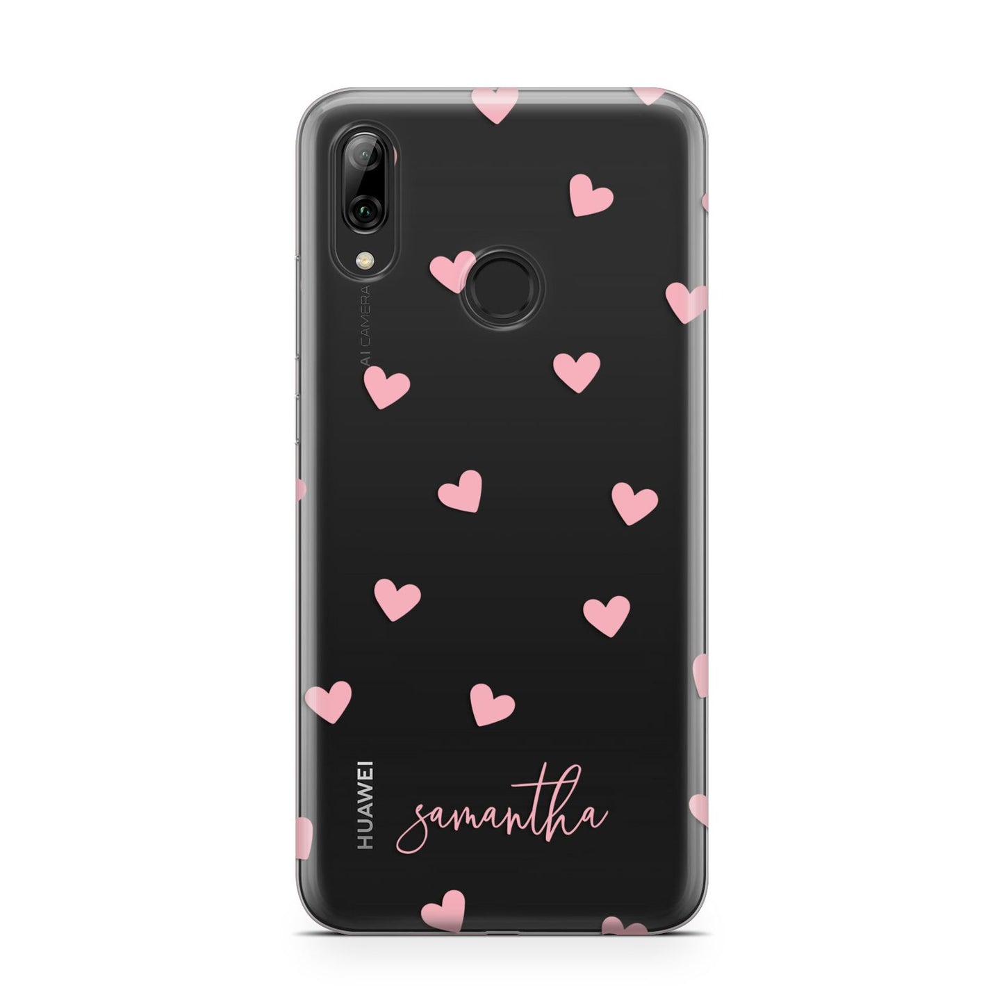 Pink Hearts with Custom Name Huawei Y7 2019