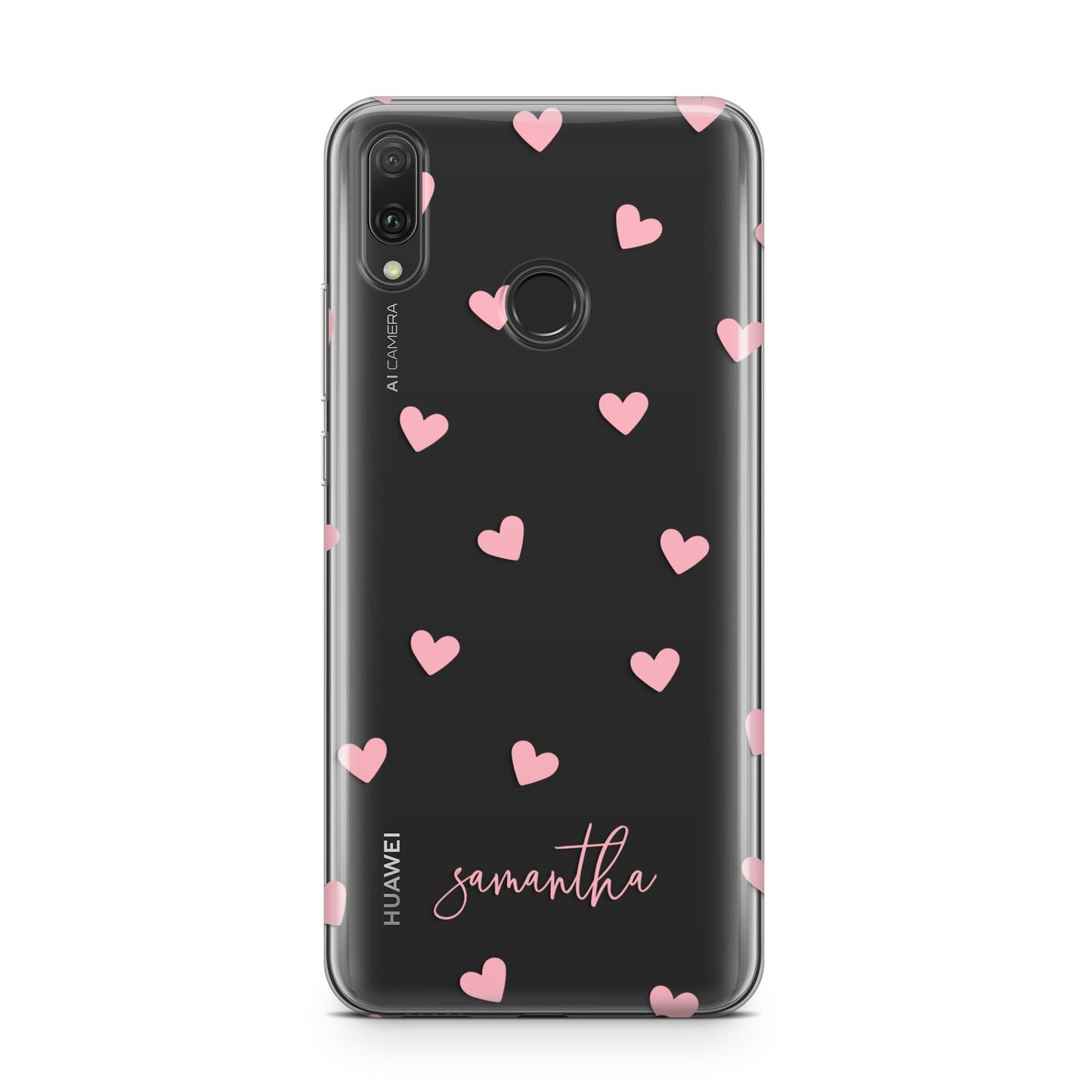 Pink Hearts with Custom Name Huawei Y9 2019