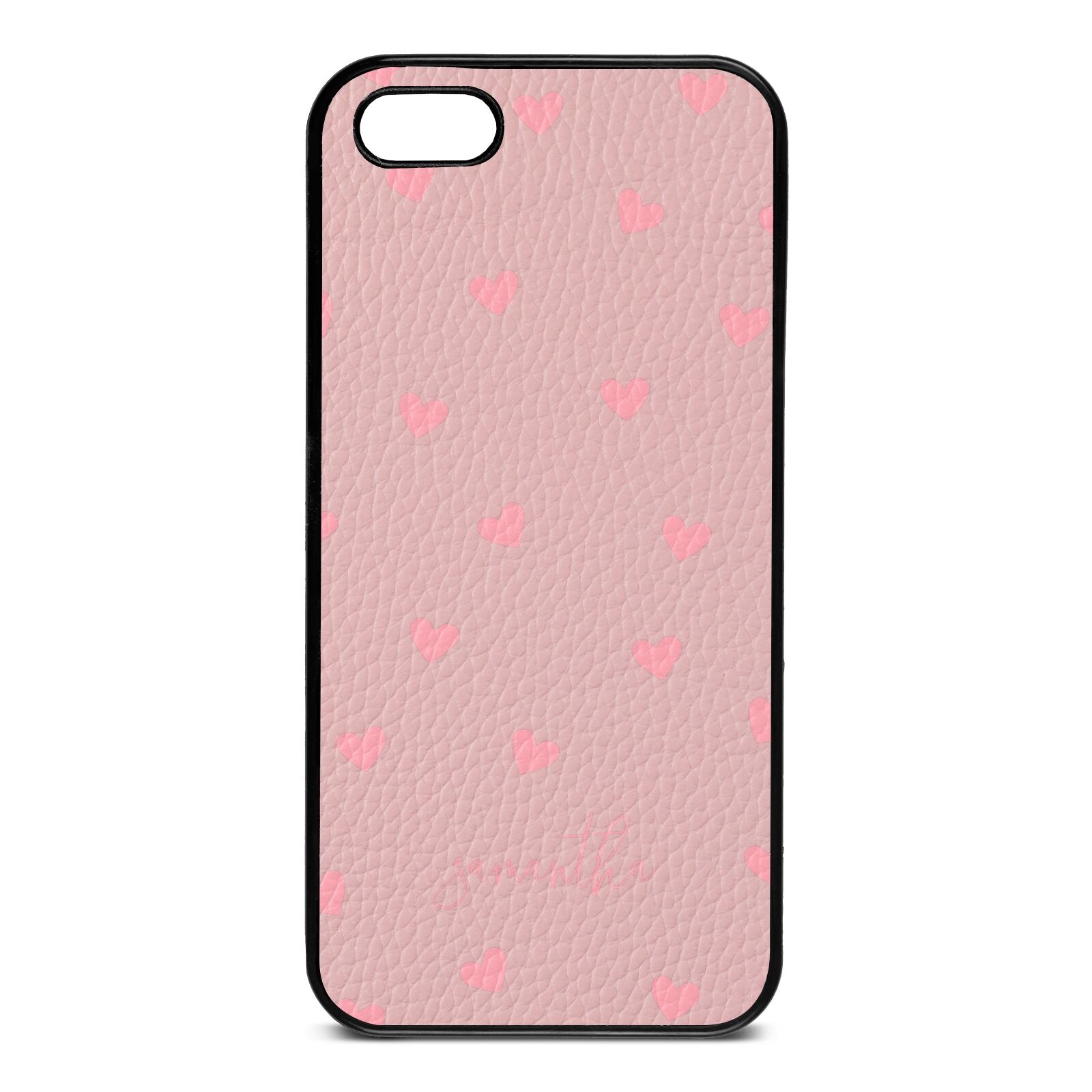 Pink Hearts with Custom Name Pink Pebble Leather iPhone 5 Case