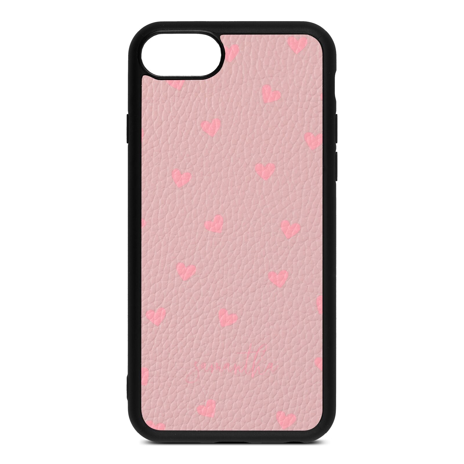 Pink Hearts with Custom Name Pink Pebble Leather iPhone 8 Case