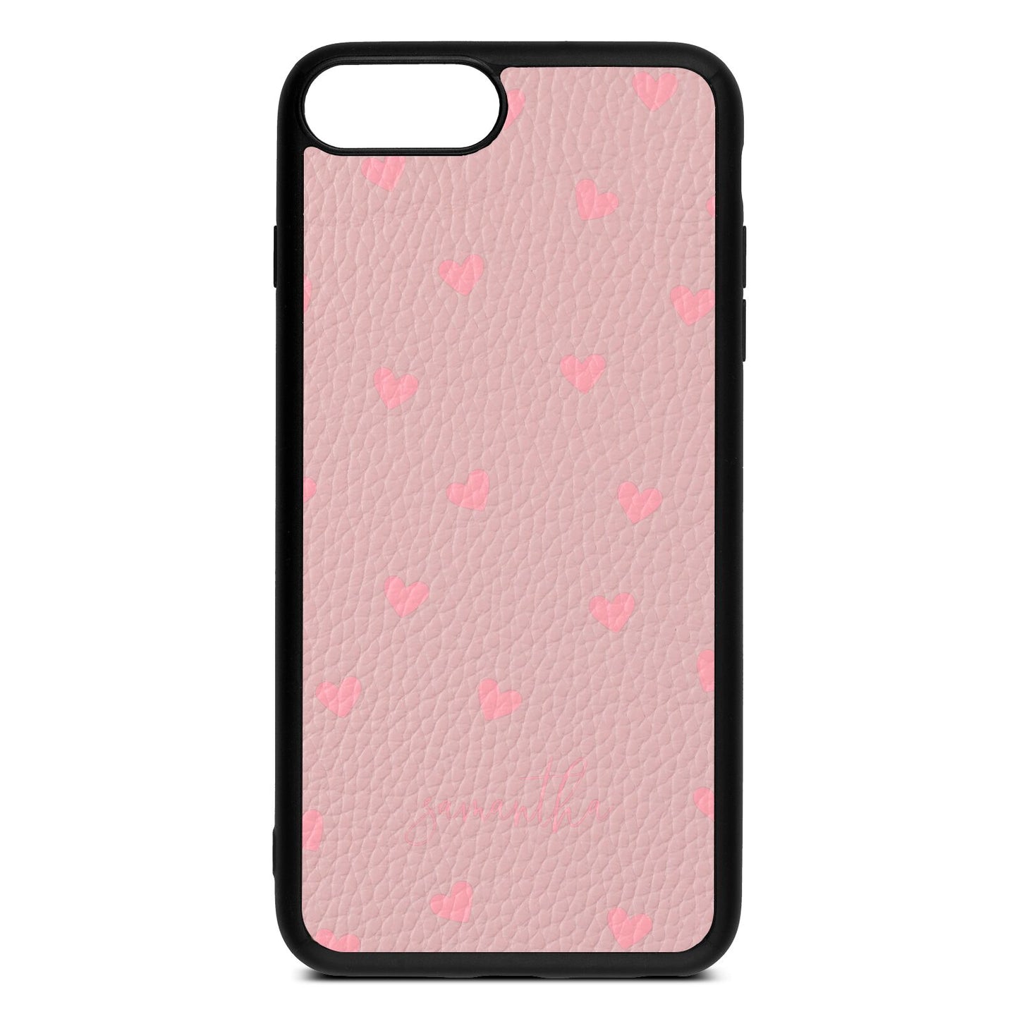 Pink Hearts with Custom Name Pink Pebble Leather iPhone 8 Plus Case