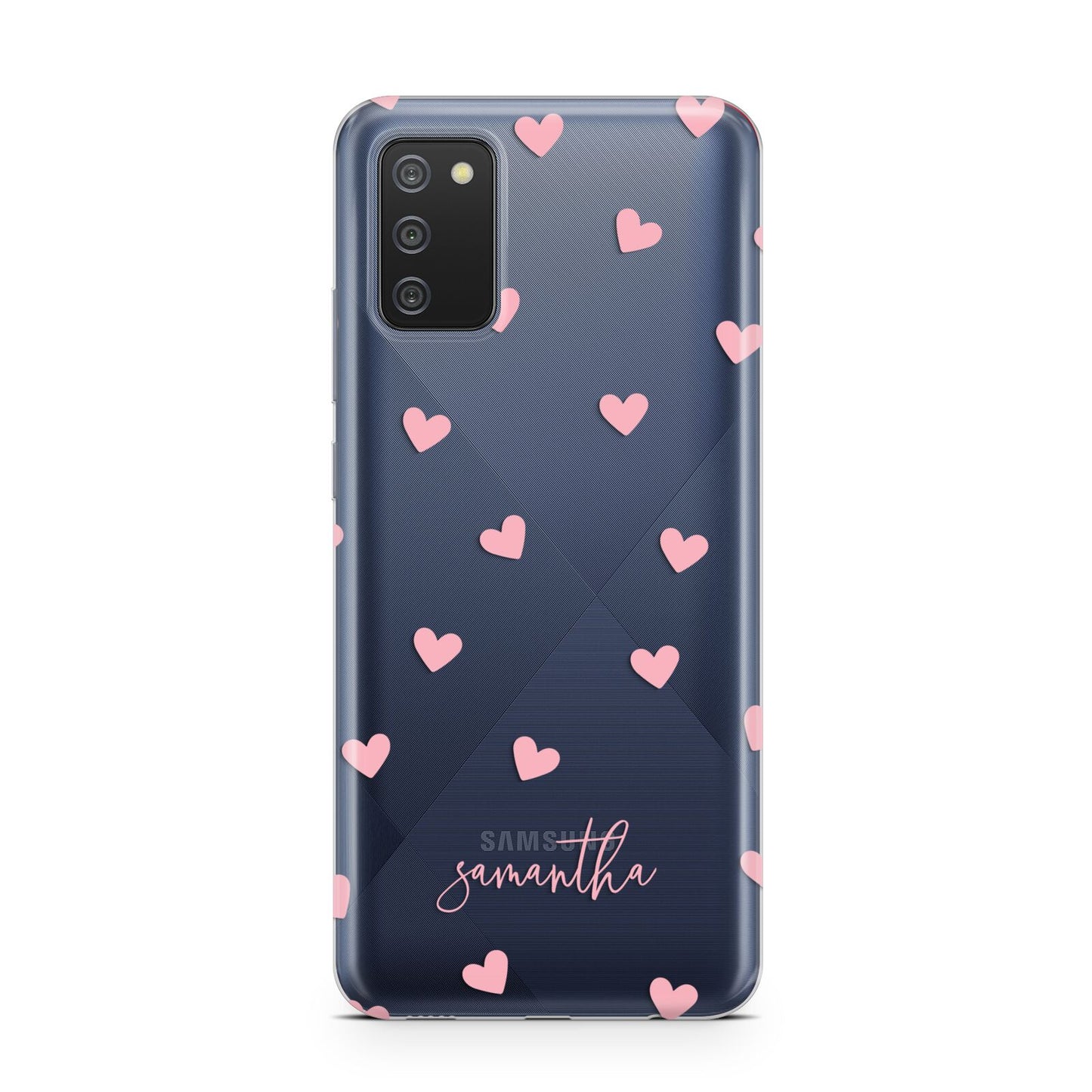 Pink Hearts with Custom Name Samsung A02s Case