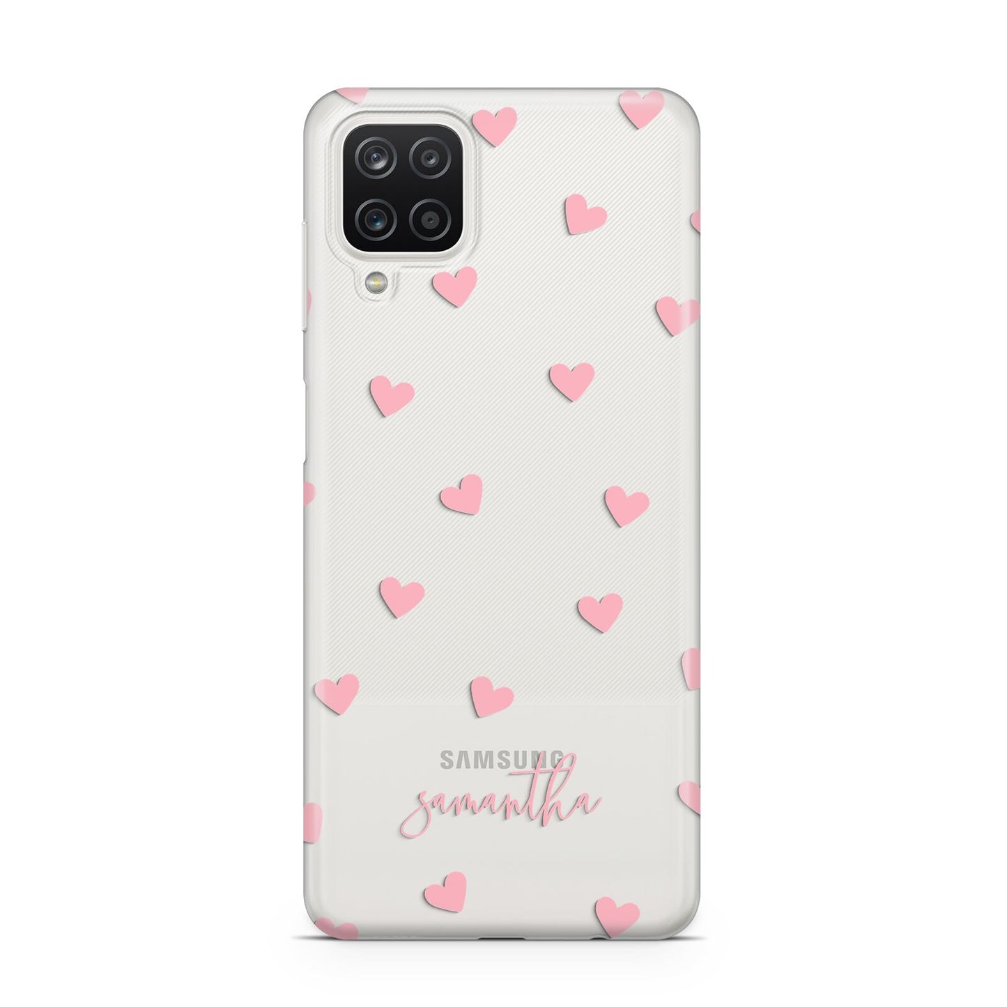 Pink Hearts with Custom Name Samsung A12 Case