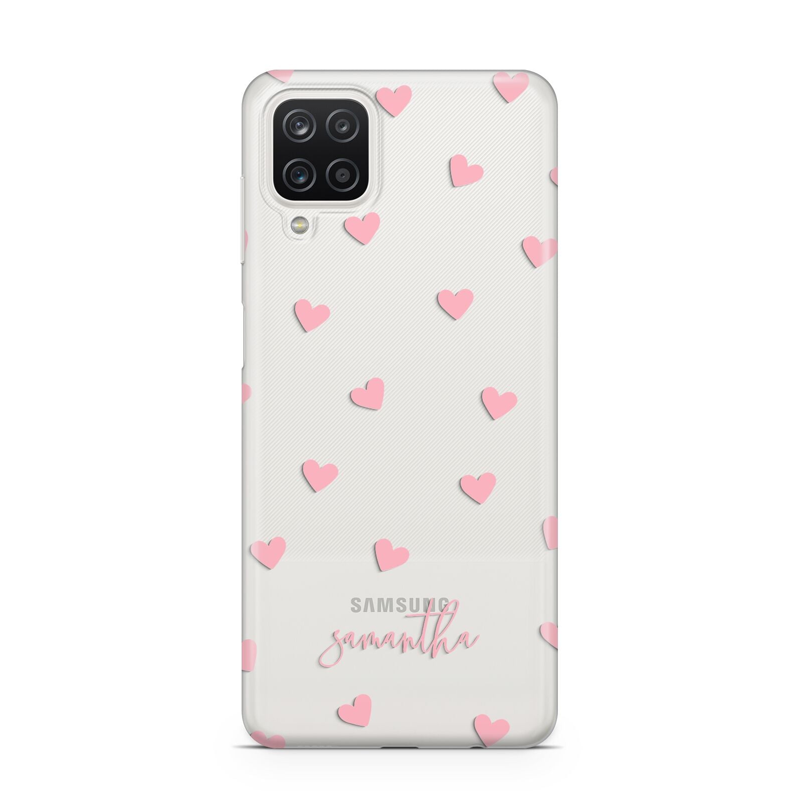 Pink Hearts with Custom Name Samsung A12 Case