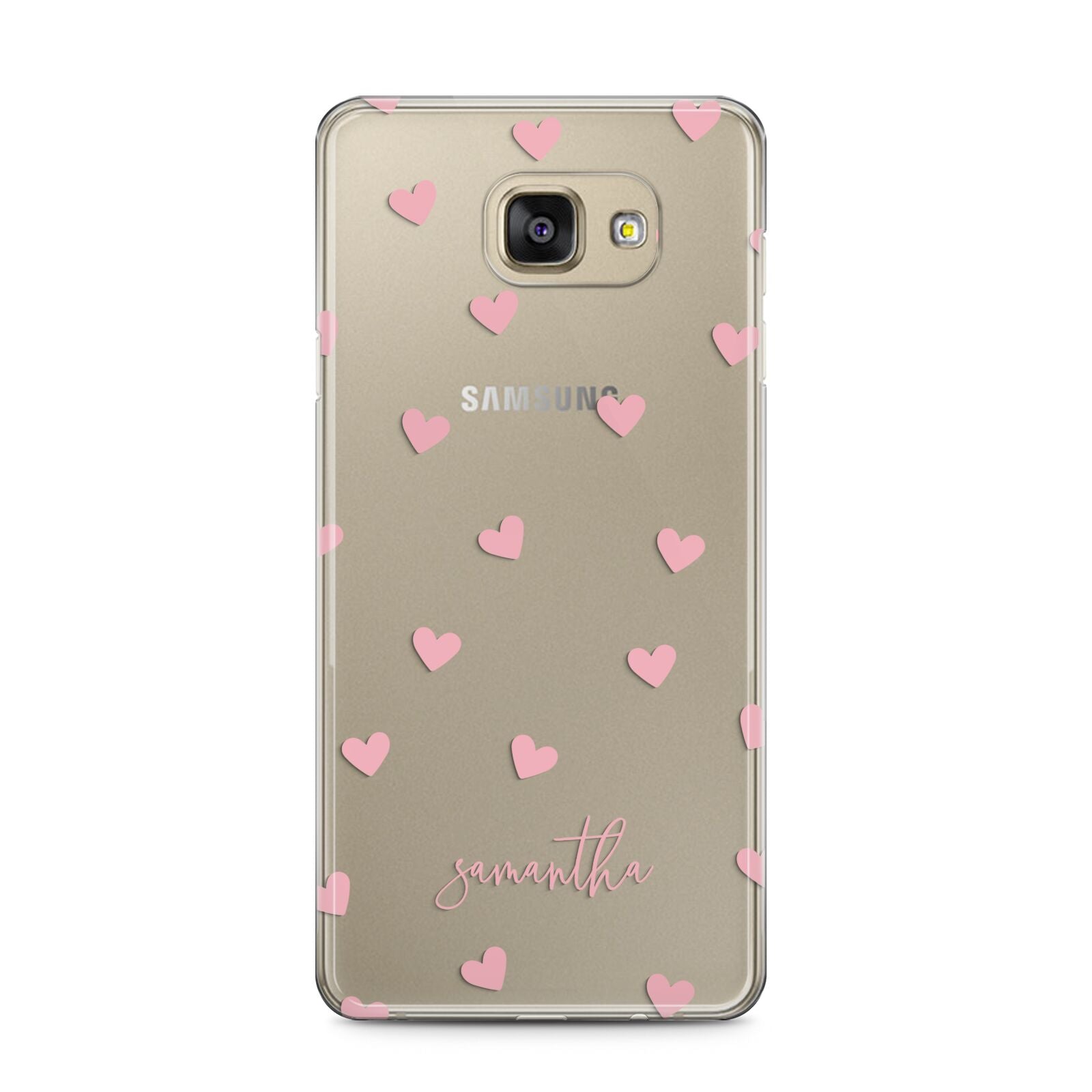 Pink Hearts with Custom Name Samsung Galaxy A5 2016 Case on gold phone