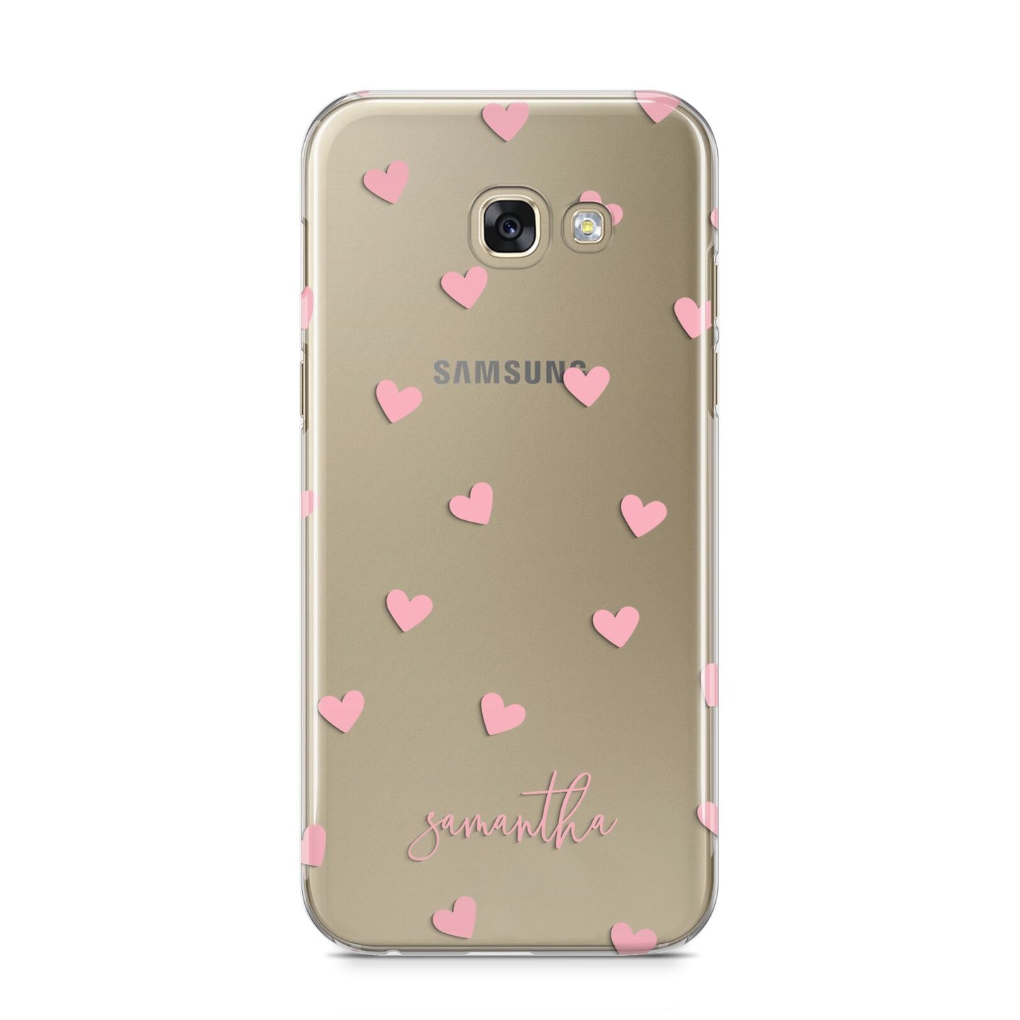 Pink Hearts with Custom Name Samsung Galaxy A5 2017 Case on gold phone