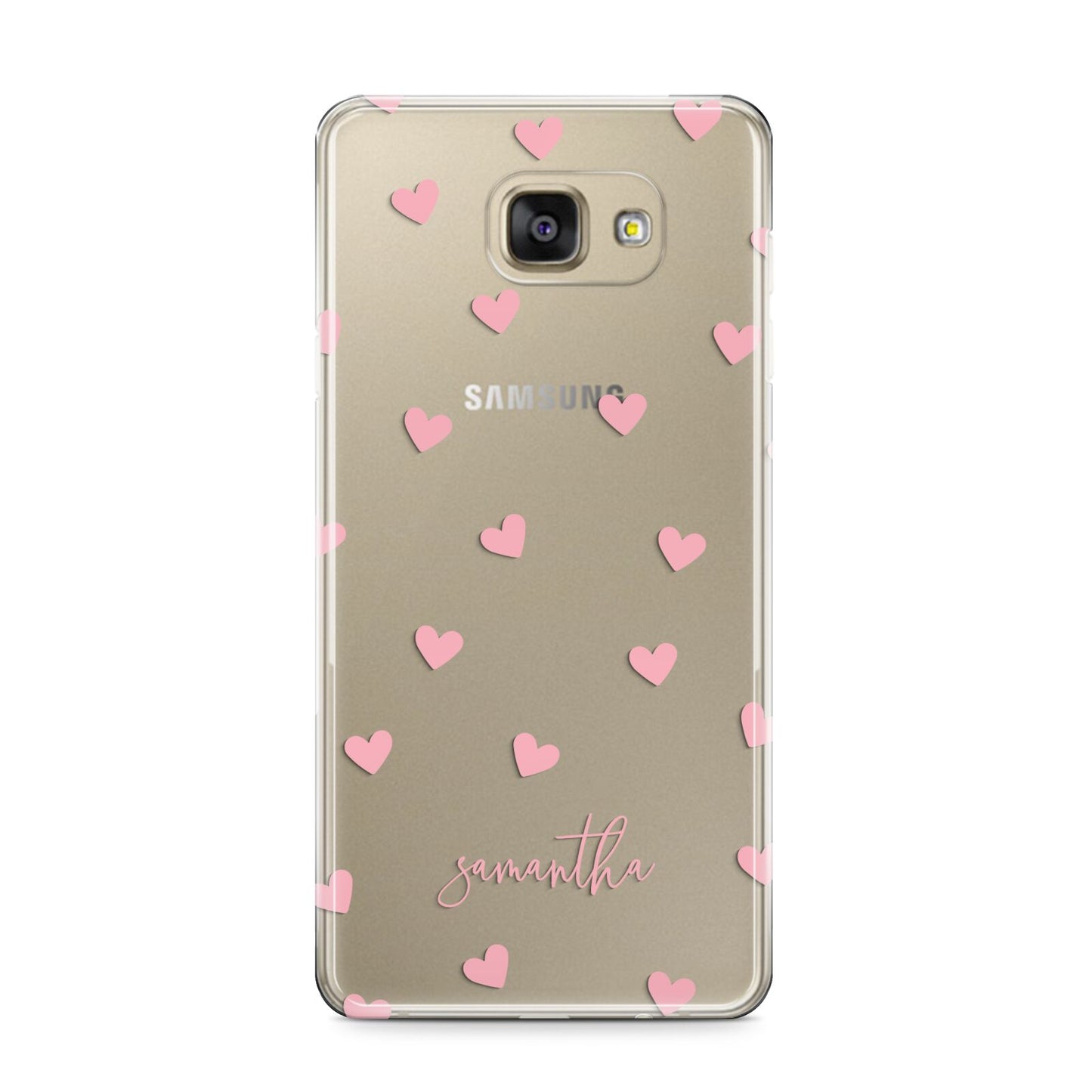 Pink Hearts with Custom Name Samsung Galaxy A9 2016 Case on gold phone