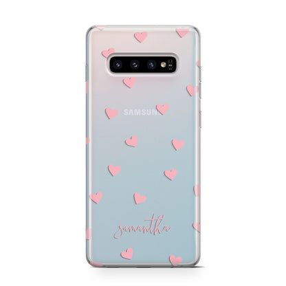 Pink Hearts with Custom Name Samsung Galaxy S10 Case