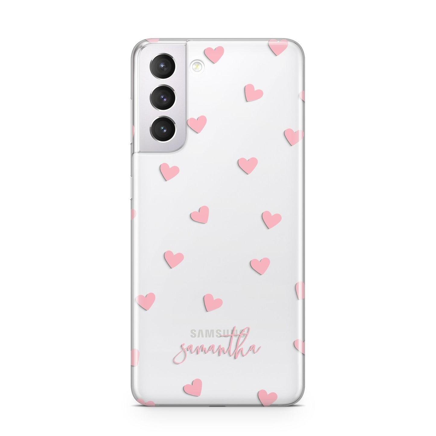 Pink Hearts with Custom Name Samsung S21 Case