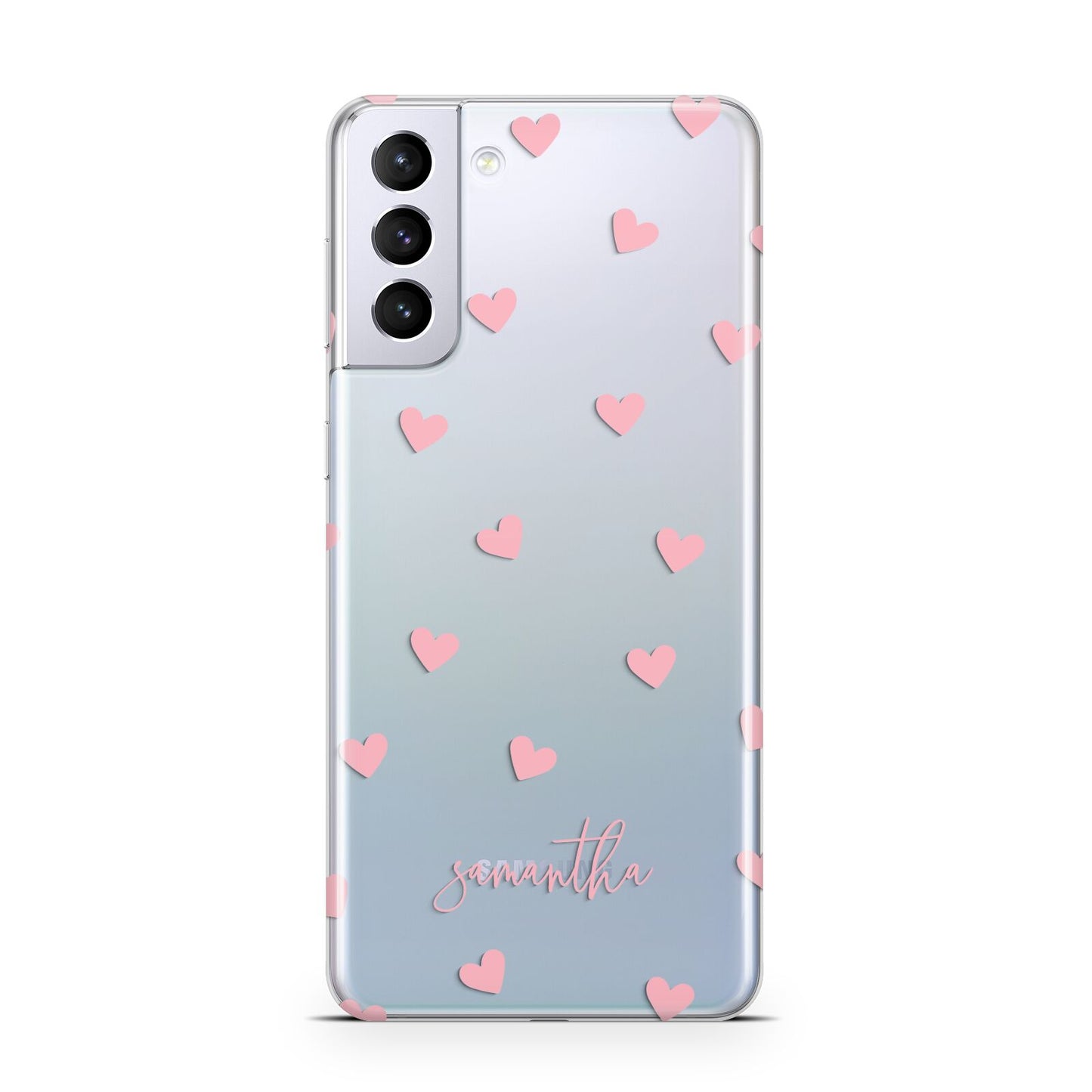 Pink Hearts with Custom Name Samsung S21 Plus Case