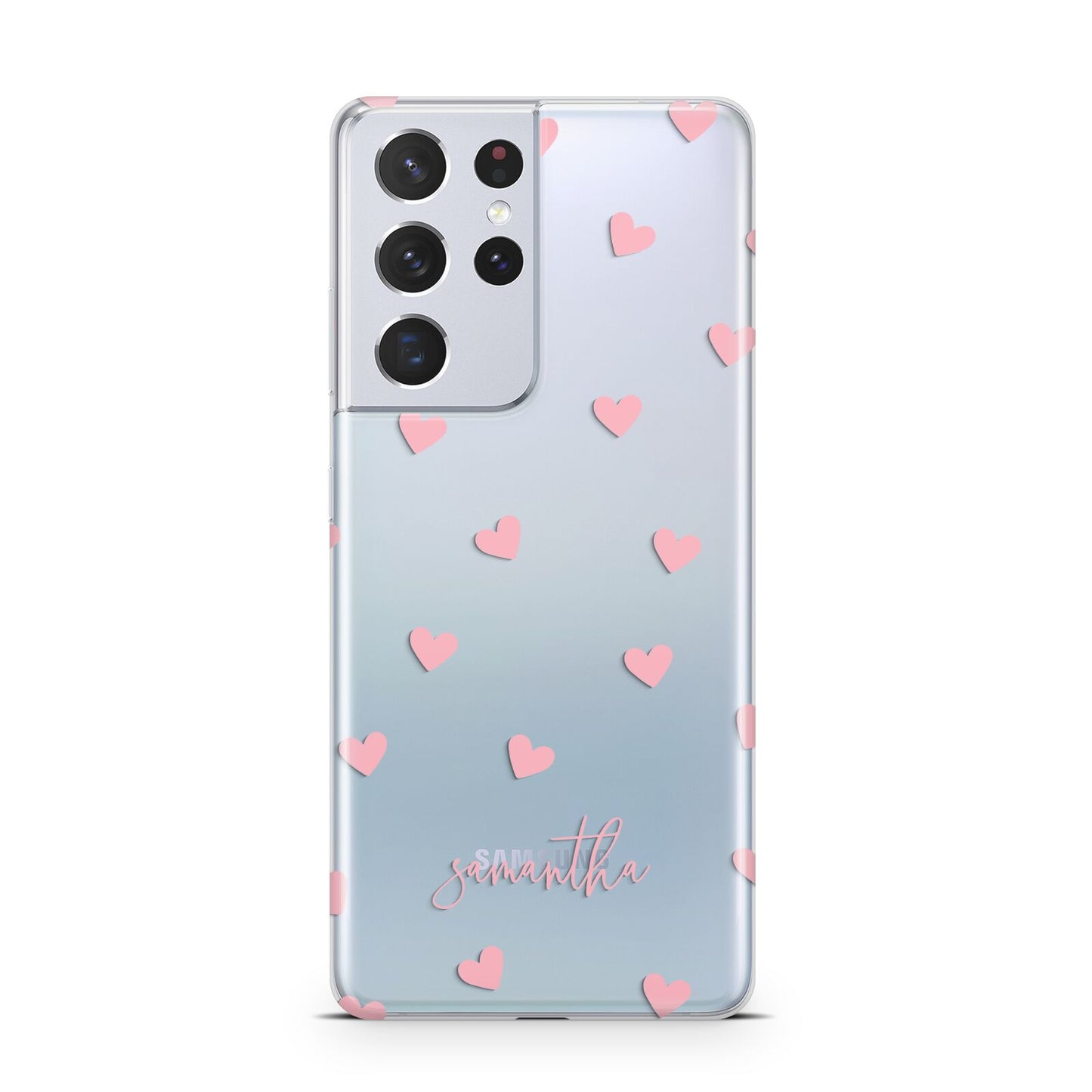 Pink Hearts with Custom Name Samsung S21 Ultra Case