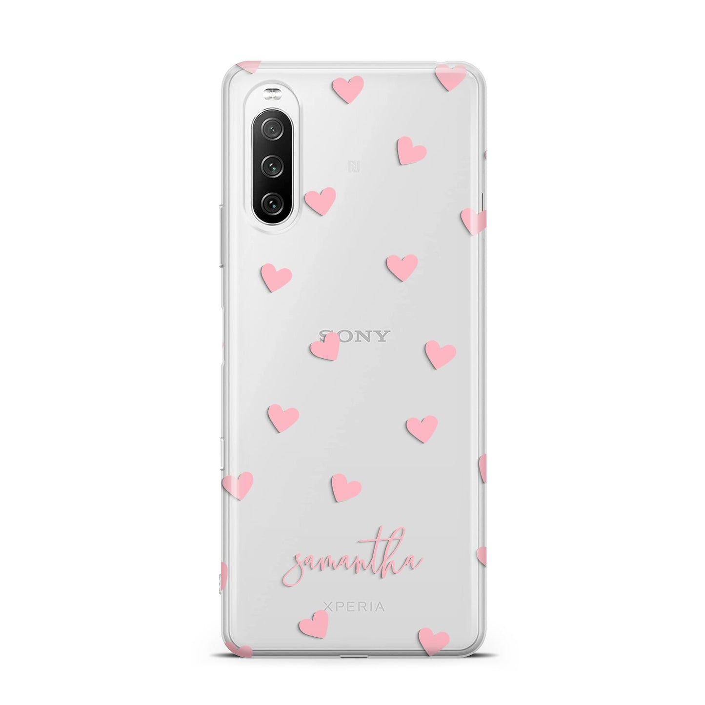 Pink Hearts with Custom Name Sony Xperia 10 III Case