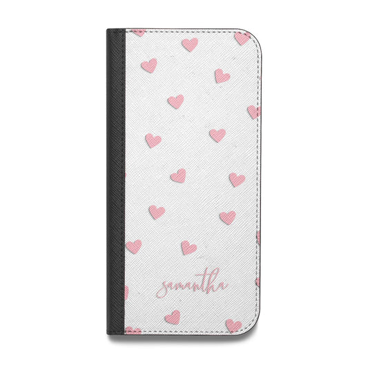 Pink Hearts with Custom Name Vegan Leather Flip Samsung Case