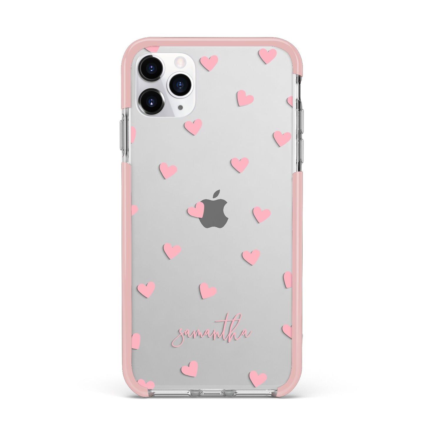 Pink Hearts with Custom Name iPhone 11 Pro Max Impact Pink Edge Case