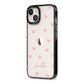 Pink Hearts with Custom Name iPhone 13 Black Impact Case Side Angle on Silver phone