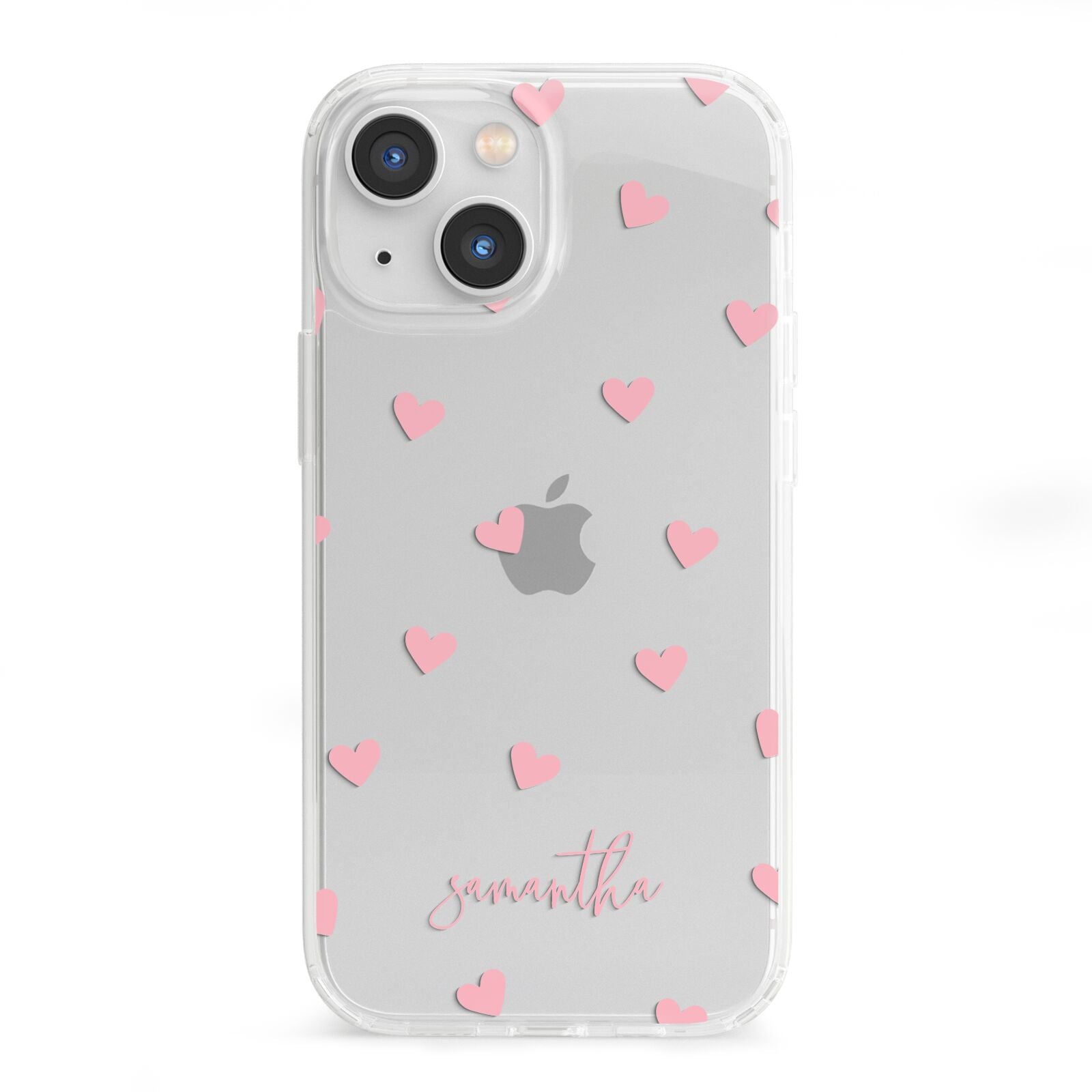 Pink Hearts with Custom Name iPhone 13 Mini Clear Bumper Case