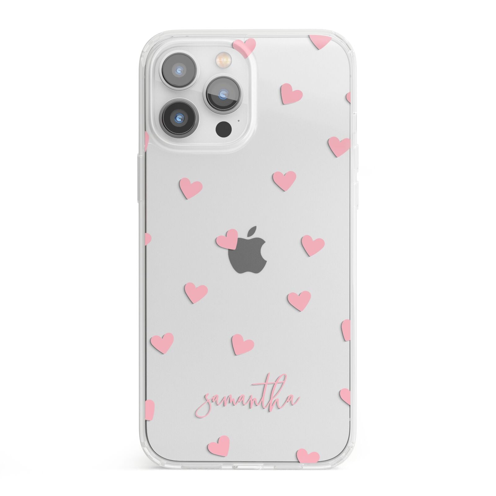Pink Hearts with Custom Name iPhone 13 Pro Max Clear Bumper Case