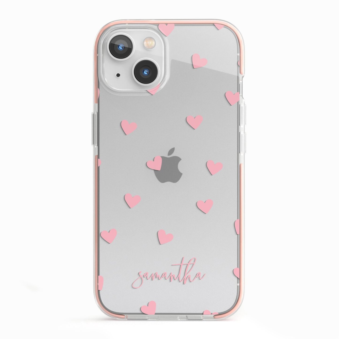 Pink Hearts with Custom Name iPhone 13 TPU Impact Case with Pink Edges