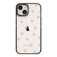 Pink Hearts with Custom Name iPhone 14 Black Impact Case on Silver phone