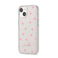 Pink Hearts with Custom Name iPhone 14 Clear Tough Case Starlight Angled Image