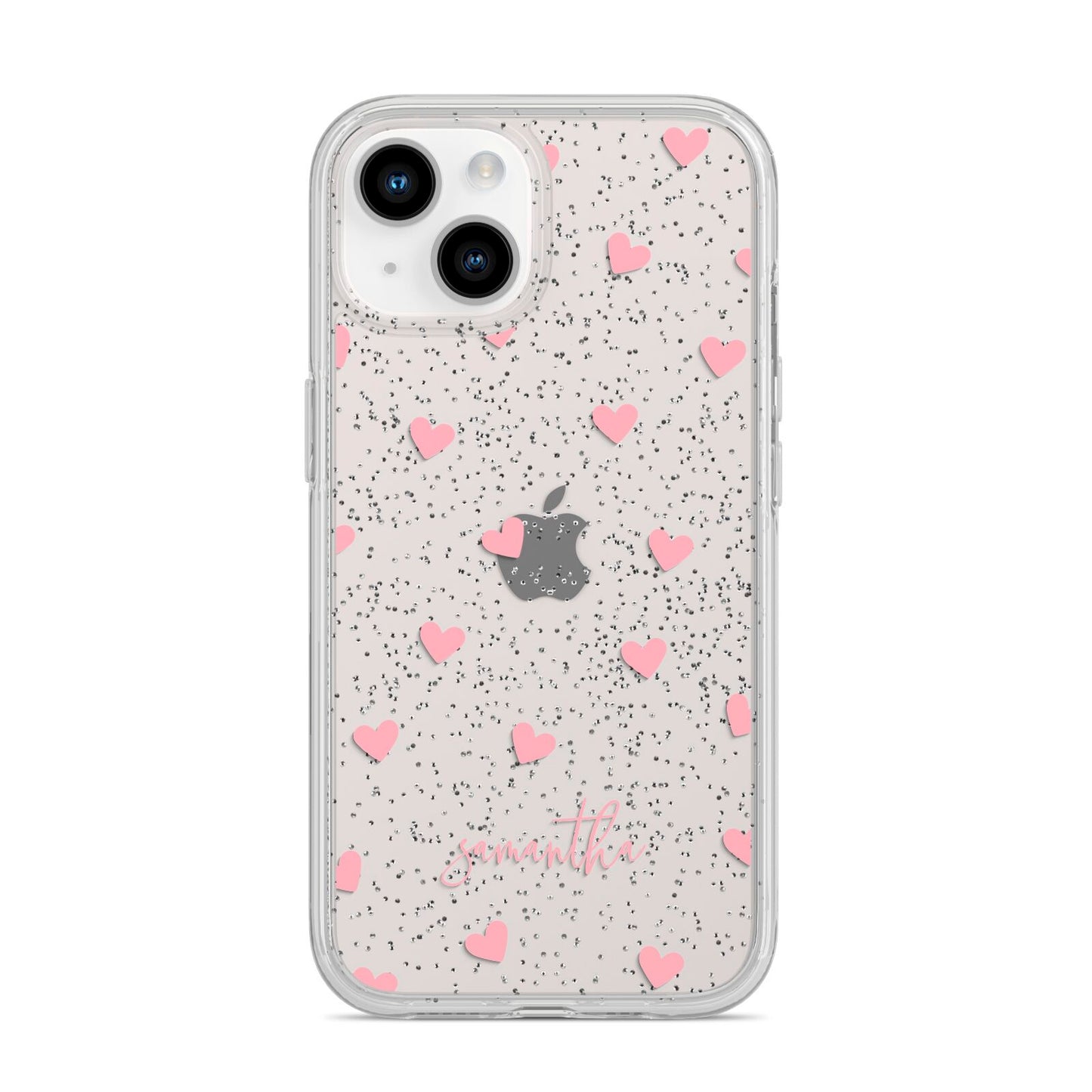 Pink Hearts with Custom Name iPhone 14 Glitter Tough Case Starlight