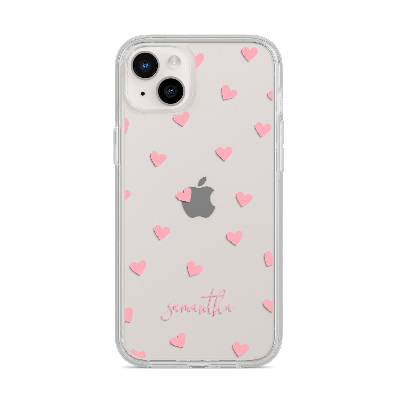 Pink Hearts with Custom Name iPhone 14 Plus Clear Tough Case Starlight