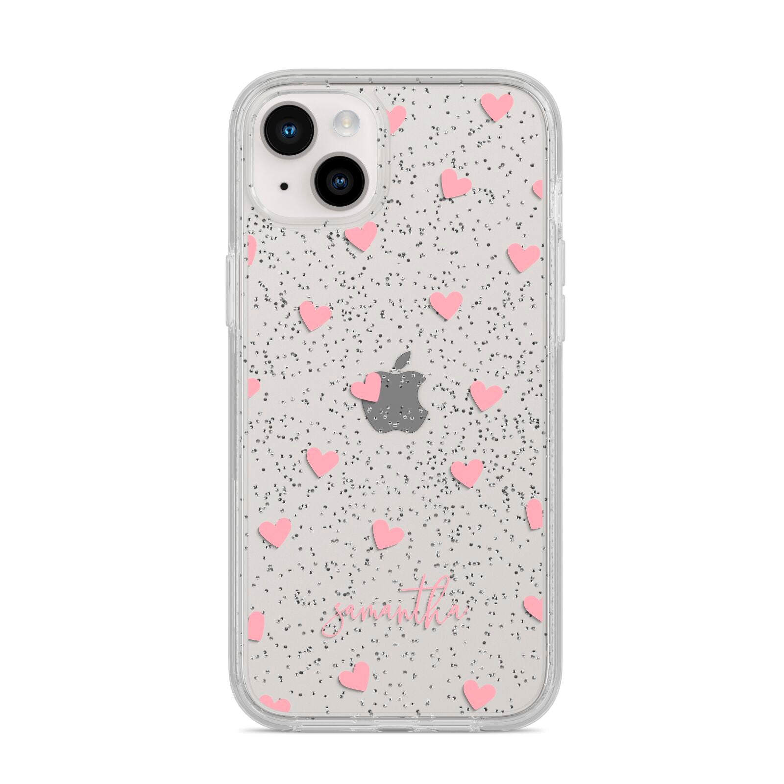 Pink Hearts with Custom Name iPhone 14 Plus Glitter Tough Case Starlight