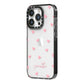 Pink Hearts with Custom Name iPhone 14 Pro Black Impact Case Side Angle on Silver phone