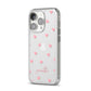 Pink Hearts with Custom Name iPhone 14 Pro Clear Tough Case Silver Angled Image