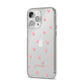 Pink Hearts with Custom Name iPhone 14 Pro Max Clear Tough Case Silver Angled Image
