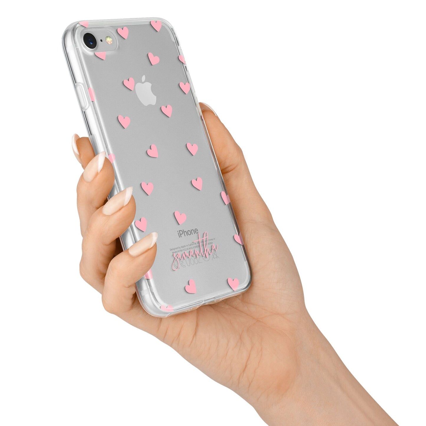 Pink Hearts with Custom Name iPhone 7 Bumper Case on Silver iPhone Alternative Image