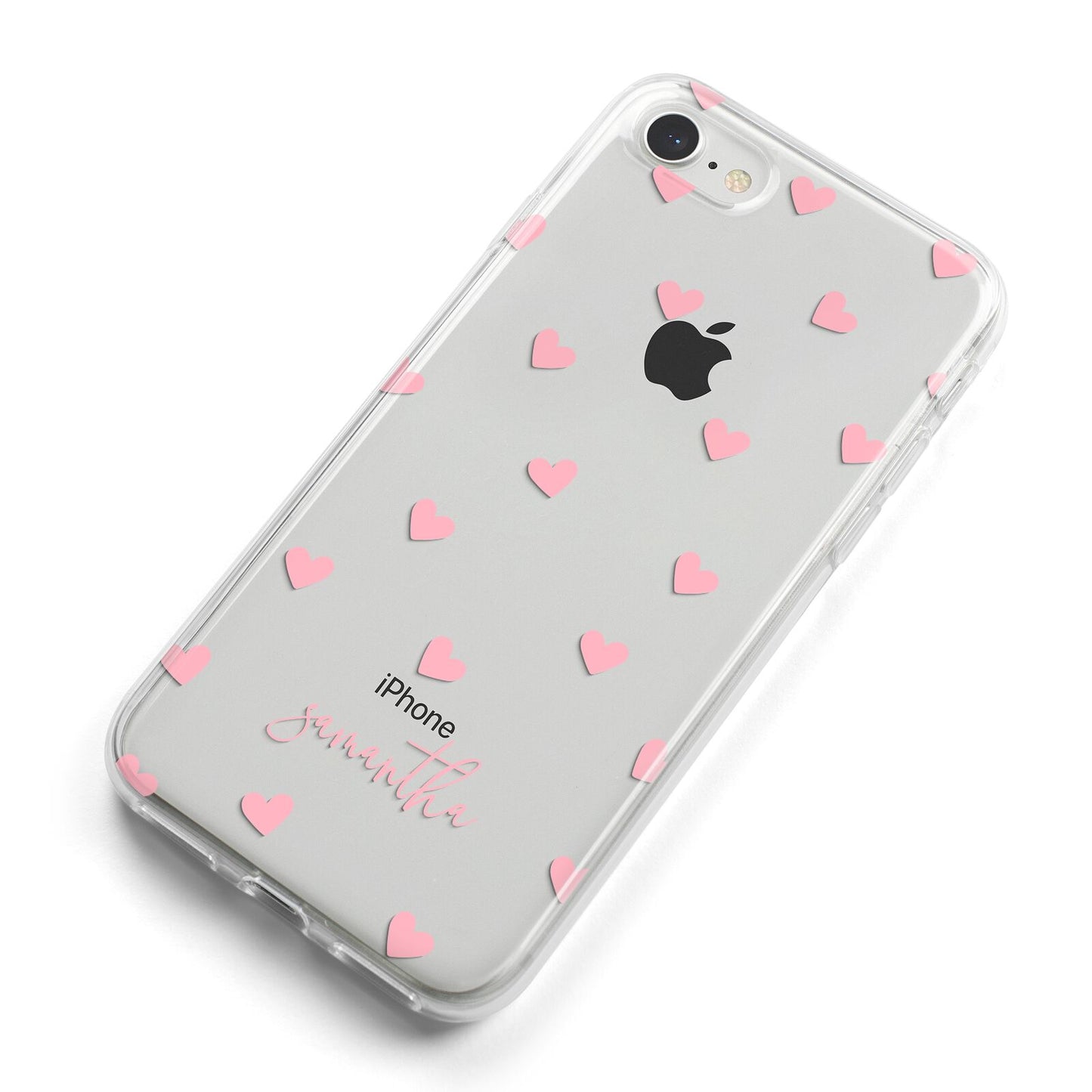 Pink Hearts with Custom Name iPhone 8 Bumper Case on Silver iPhone Alternative Image