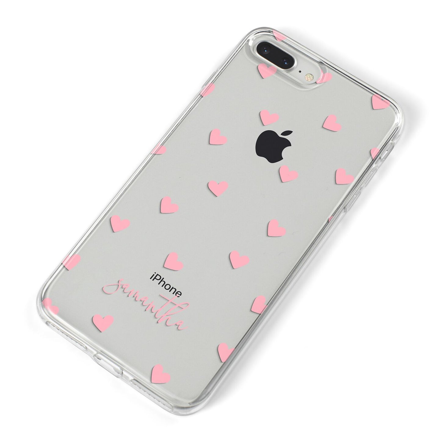 Pink Hearts with Custom Name iPhone 8 Plus Bumper Case on Silver iPhone Alternative Image