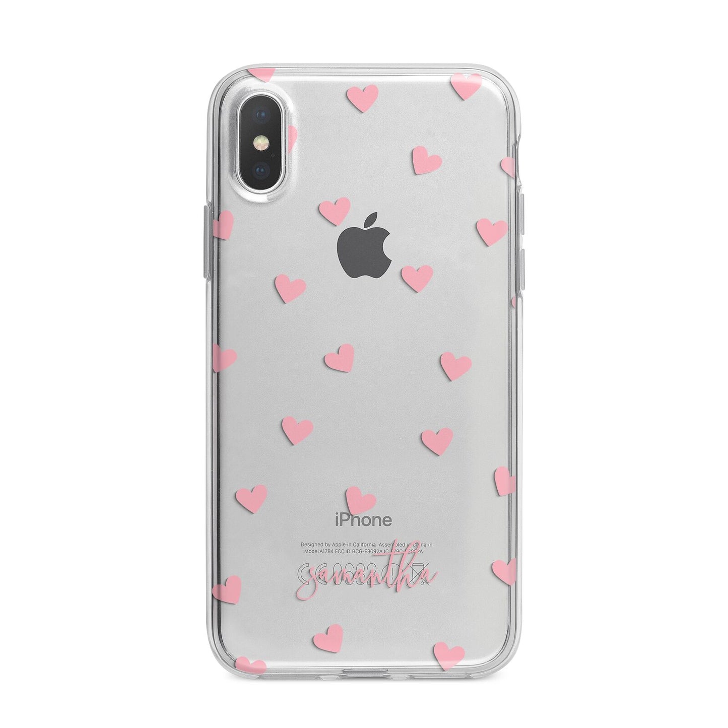 Pink Hearts with Custom Name iPhone X Bumper Case on Silver iPhone Alternative Image 1