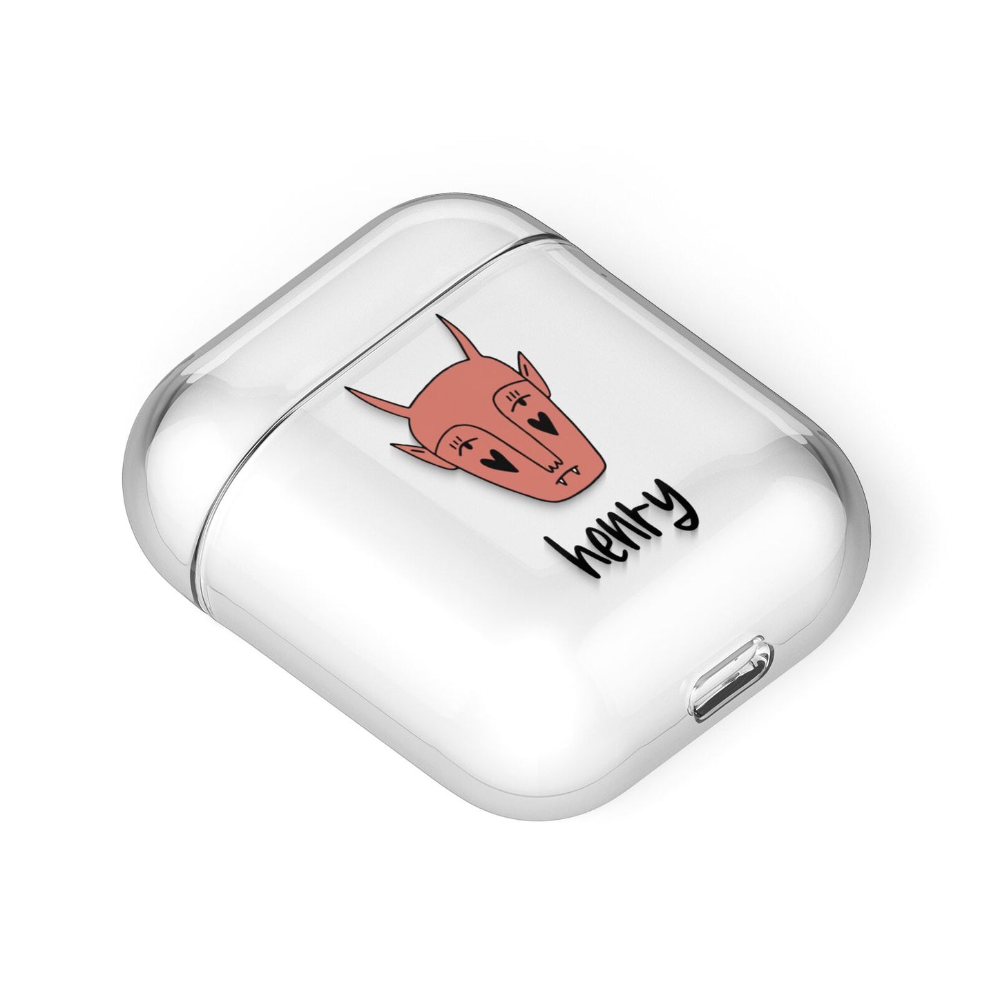 Pink Horned Halloween Personalised AirPods Case Laid Flat