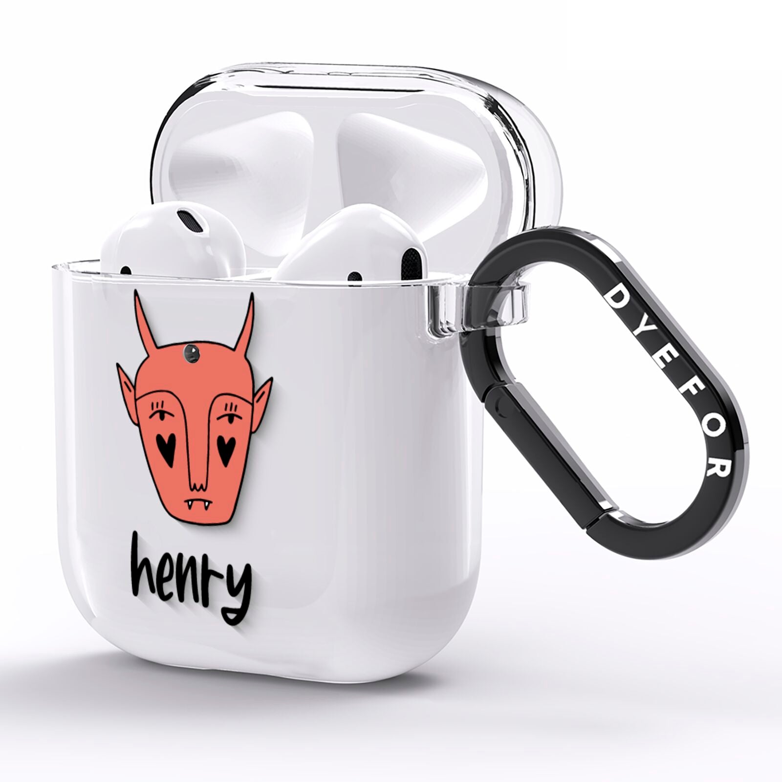 Pink Horned Halloween Personalised AirPods Clear Case Side Image