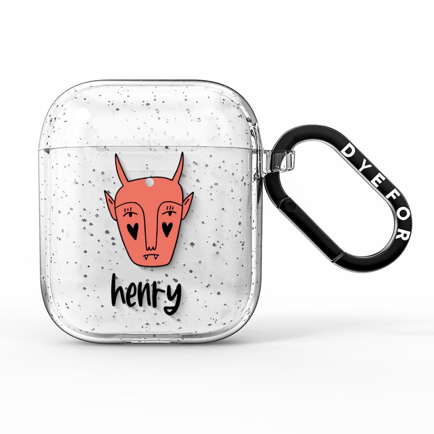 Pink Horned Halloween Personalised AirPods Glitter Case